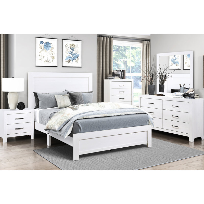 Lit double pour chambre à coucher pleine grandeur - placage en faux bois, Blanc, Lit double