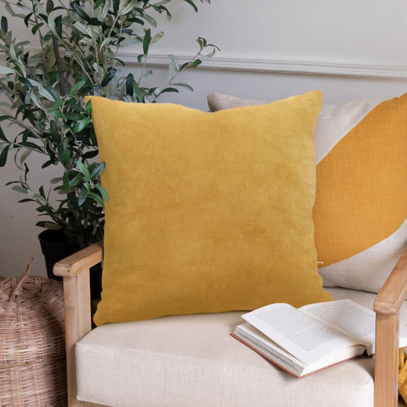 Housse de coussin décoratif en velours moderne faite à la main, Jaune, polyester