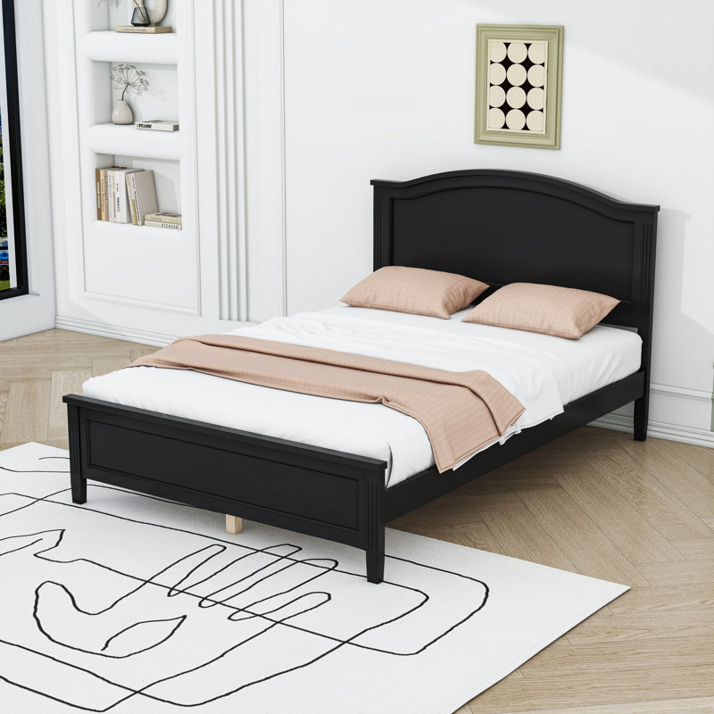 Lit plateforme en bois avec tête de lit, Noir, Lit double