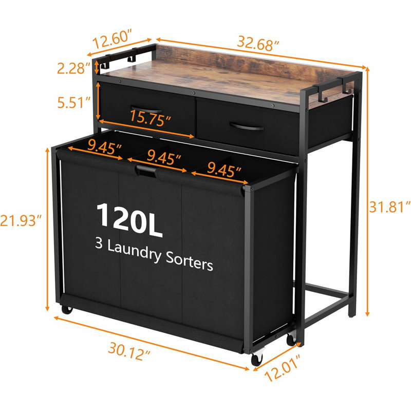 Laundry Sorter with 3 Section Compartment