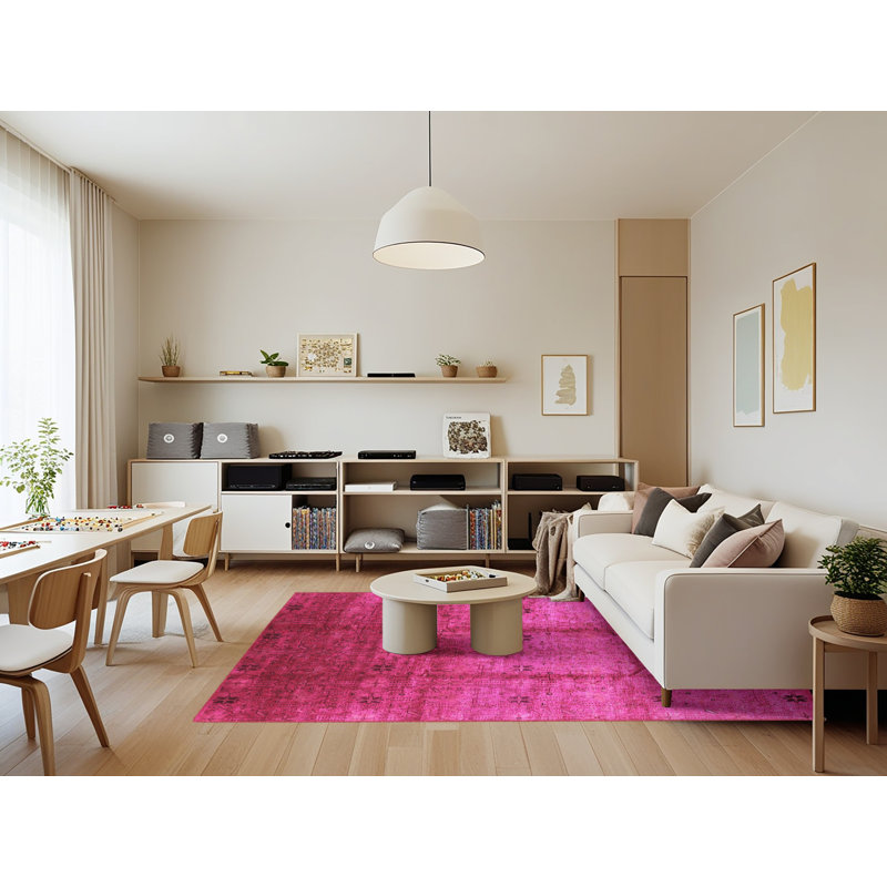 Tapis rose Mid-Century moderne 3206, Rectangle 7 pi x 9 pi