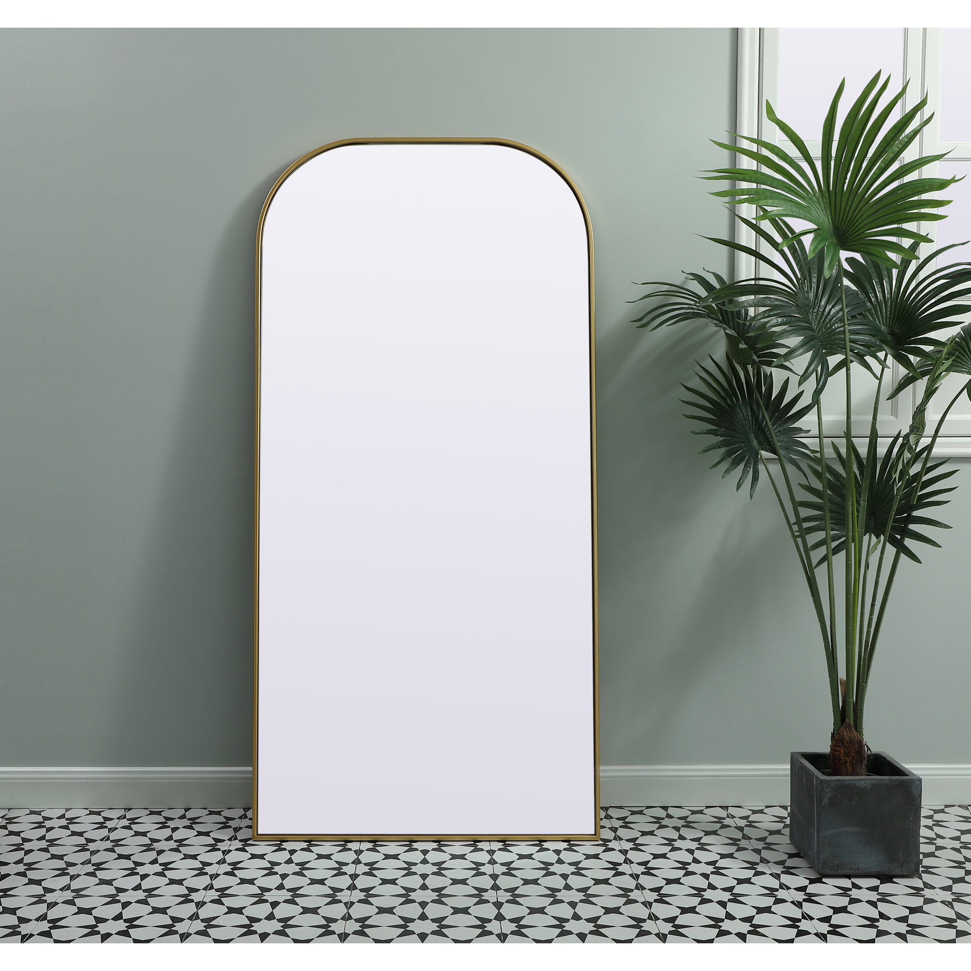 Sabine Metal Wide Arch Wall Mirror, 66" x 32", Brass