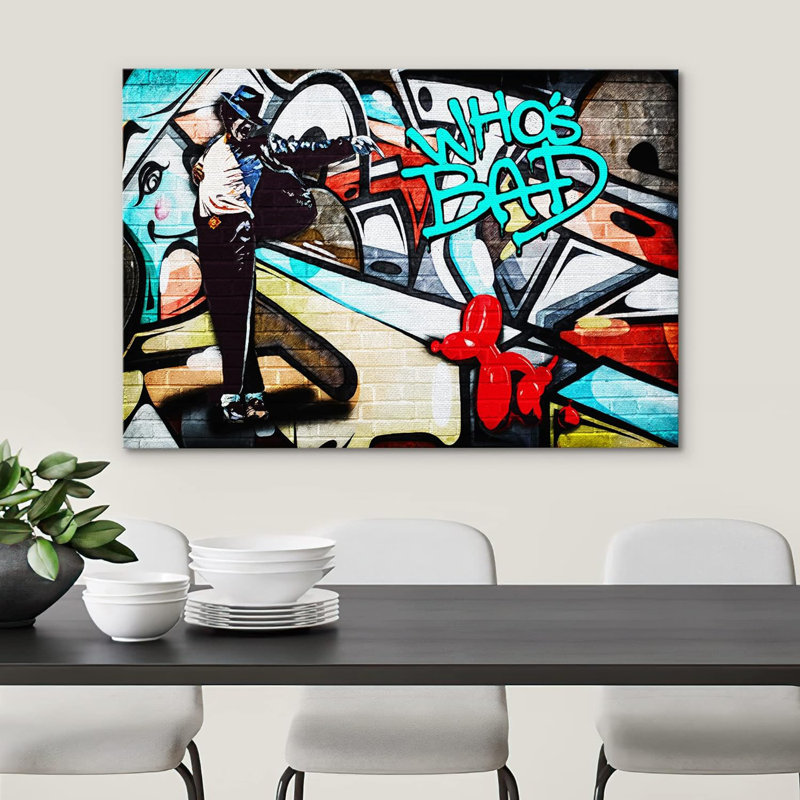 «Michael's Who's Bad», peinture abstraite graffiti et art urbain pop art moderne urbain multicolore sur toile, Toile tendue