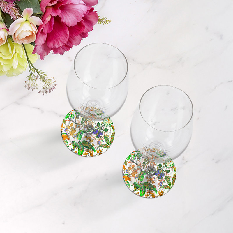 Sous-verres ronds en cuir Plumeria Tangerine, Tangerine