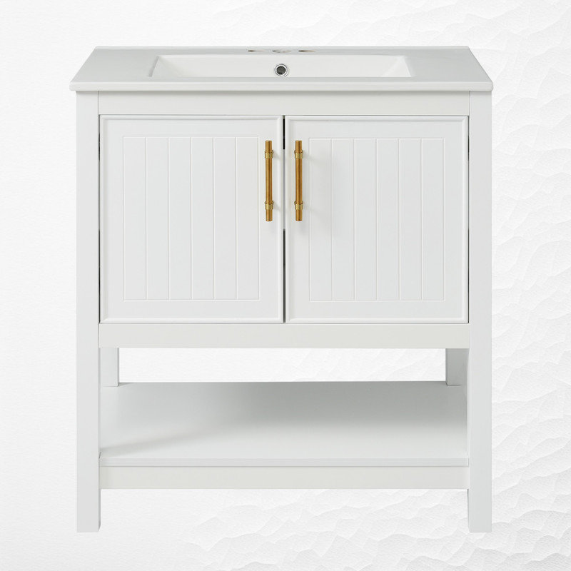 Meuble-lavabo 30 po avec lavabo en céramique et portes à fermeture douce, Blanc