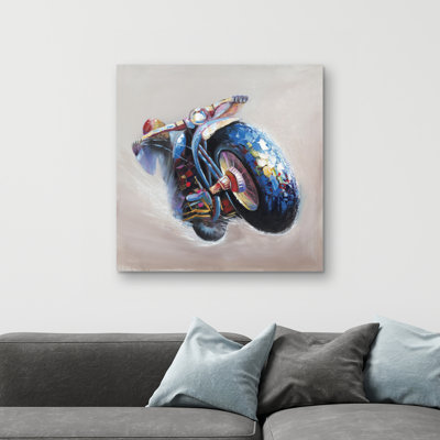 Motorcycle in jump - 32"x32" art on canvas