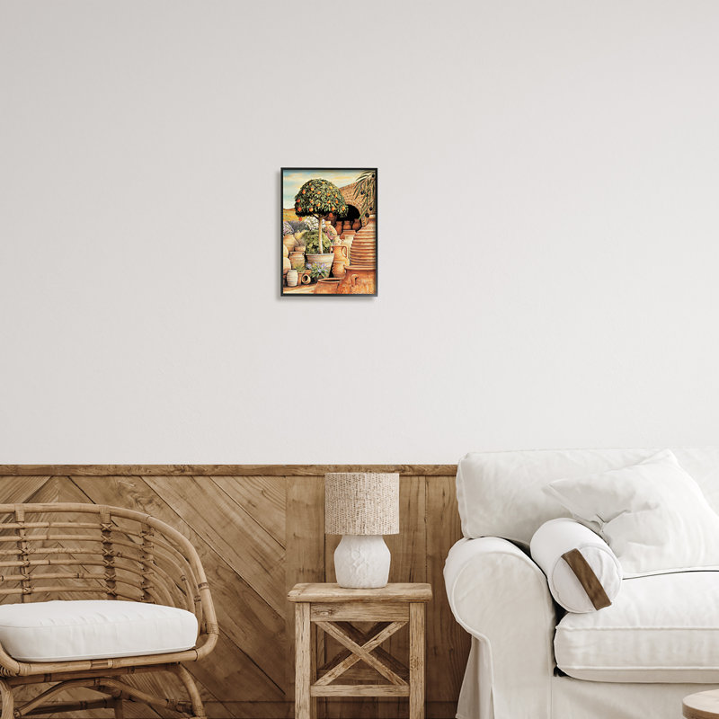Oranger et scène de poterie par Eduardo, Giclée encadrée noir minuit, H 14 po x l 11 po x P 1,5 po