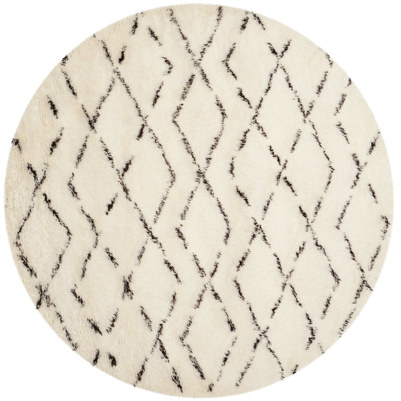 Tapis géométrique en laine et coton touffeté à la main Powell, Rond 6 pi