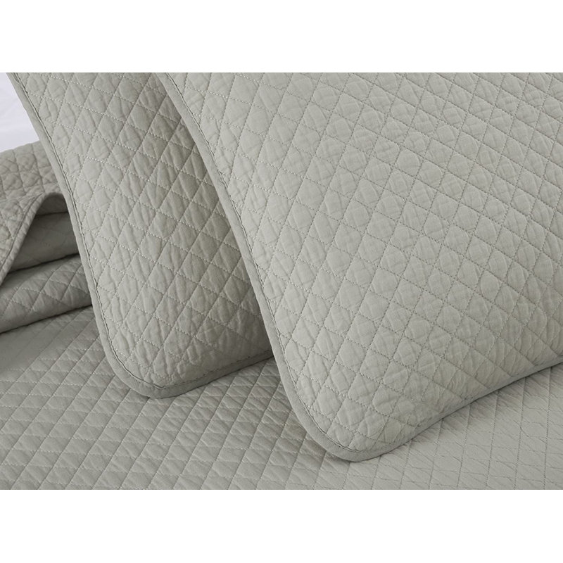 Solid Color Cotton Quilt Cotton Quilt, Queen Quilt + 2 Standard Shams, Loden