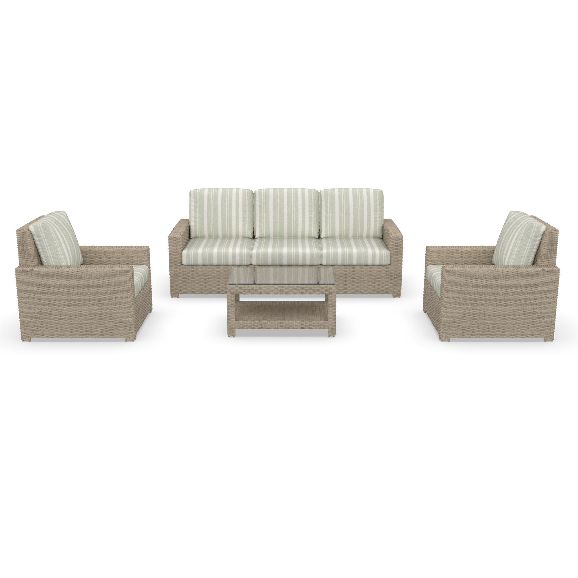 Outdoor Patio Sofa Conversation Set With Sunbrella Cushions, Tranquil Sage