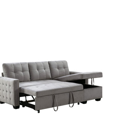 77" Reversible L-Shape Sectional Storage Sleeper Sofa Bed With Storage