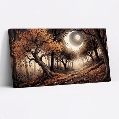 «Autumn Forest Path Under Crescent Moon», art mural sur toile