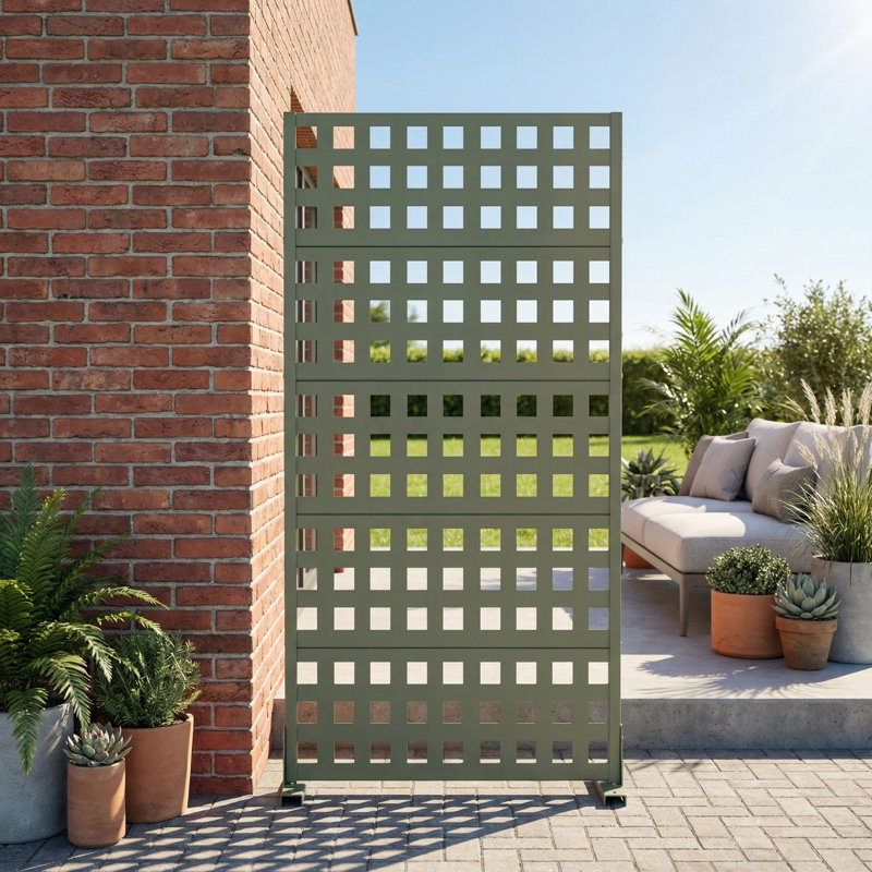 Panneau de clôture d'intimité en métal à rayures horizontales, 59" H x 30" W x 16" D, Vert