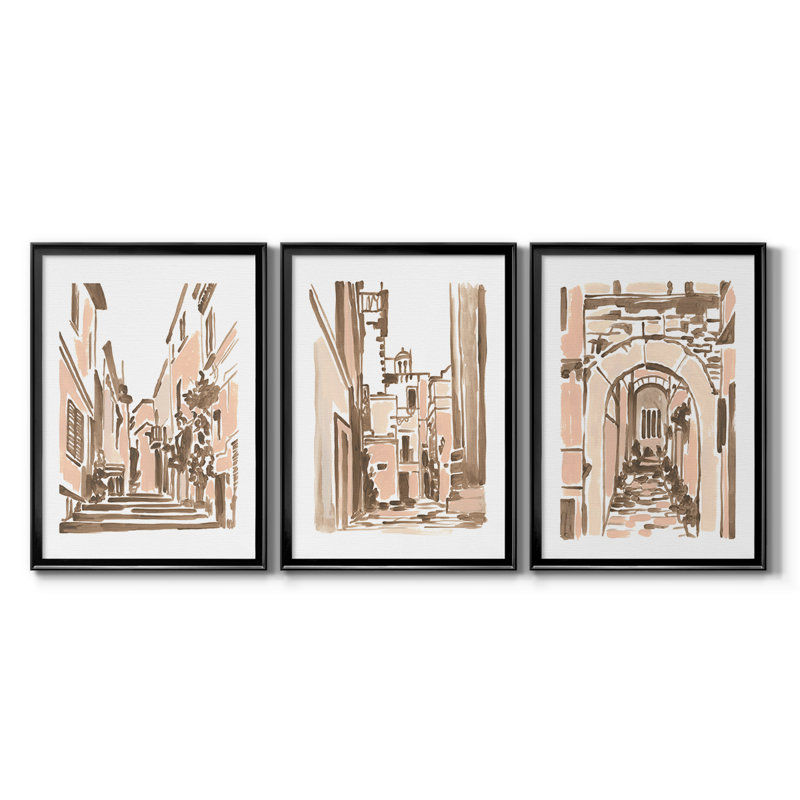 Blush Architecture Study I - Toile tendue avec châssis, 3 pièces, H 27 po x l 39 po, Noir
