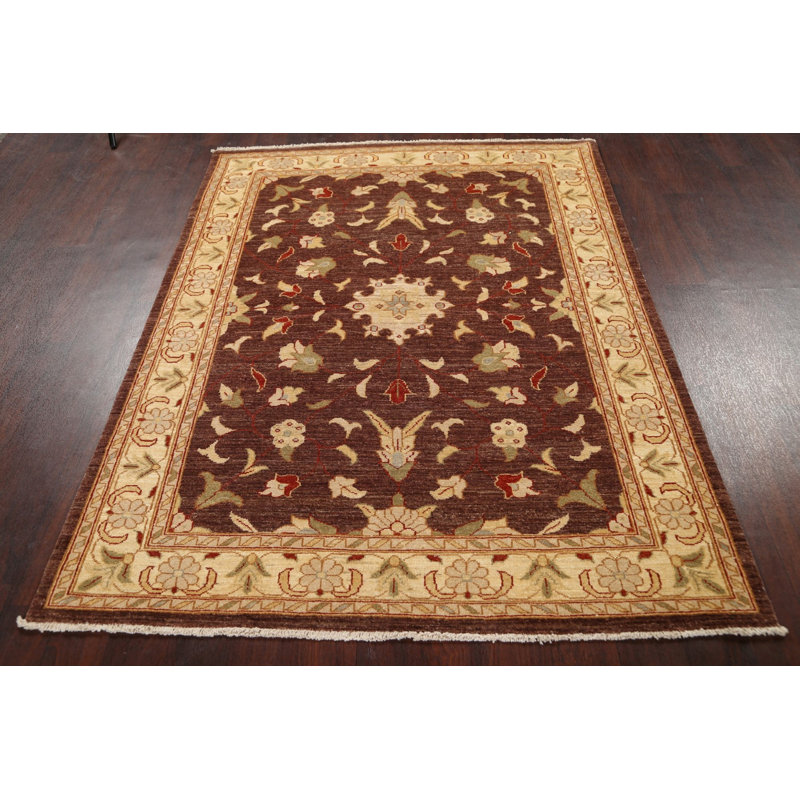 Tapis unique en laine noué à la main brun / beige nouvel âge 4 pi 10 po x 6 pi