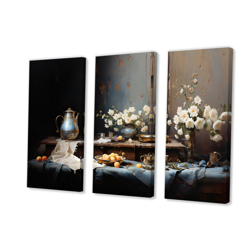 Nature morte sérénité florale III sur toile, 3 pièces, H 40 po x l 60 po x P 1 po