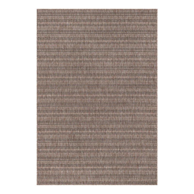 Tapis intérieur / extérieur brun à rayures Hewitt, Rectangle 6 pi x 9 pi
