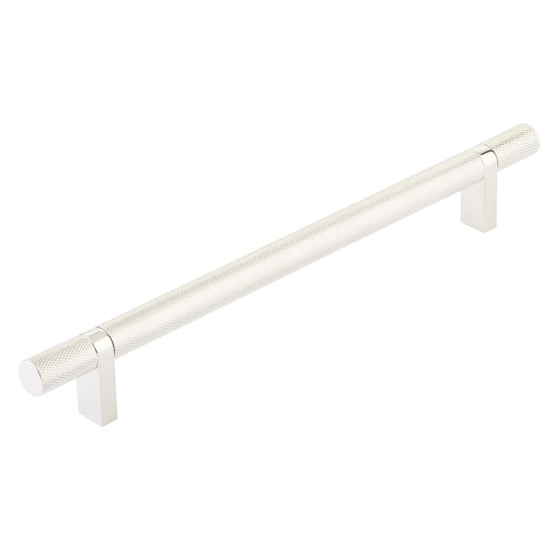 Emtek Select Cabinet Pull 6" Centre-to-Centre w/  Rectangular Bar Stem & Knurled Bar, Polished Nickel, 8"