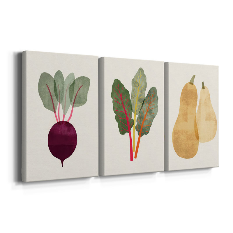 Organic Veg 9 - Toile tendue sur mesure avec châssis - 3 pièces, H 12 po x l 24 po