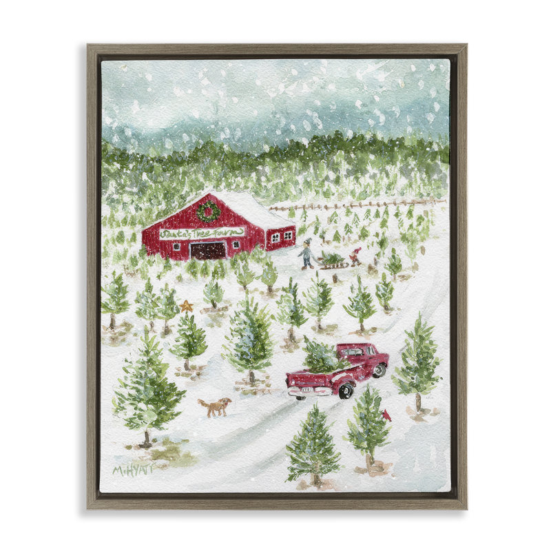 Art mural sur toile, "Christmas Tree Farm" par Melissa Hyatt, Cadre flottant orme Montalcino, H 31 po x l 25 po