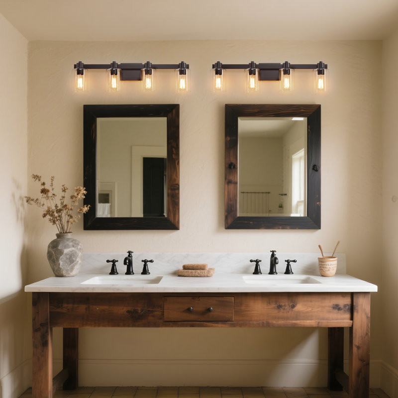 31'' 4-Light Oil Rubbed Bronze Bathroom Vanity Light with Glass Shade, 4 Lights, Oil Rubbed Bronze