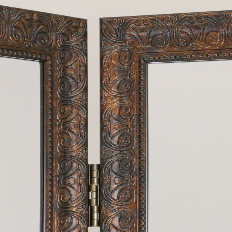 Miroir de garde-robe pliant 3 panneaux l 60 po x H 72 po Hayse, Brun / or