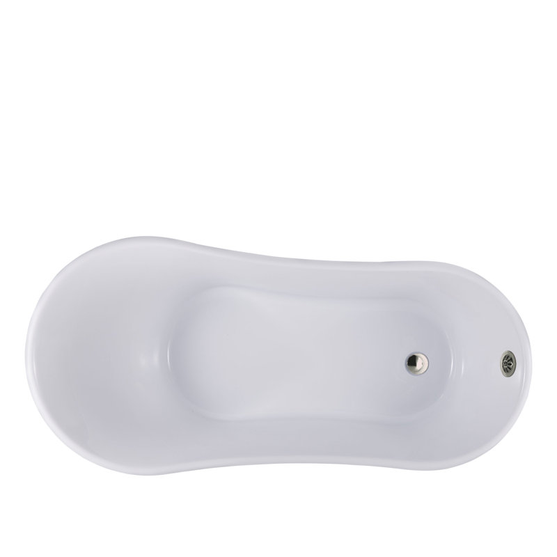 55" Streamline Clawfoot Soaking Acrylic Bathtub With Drain, Clawfeet, and Bamboo Tray, Brushed Nickel, Matte Black