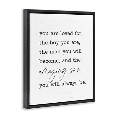 Amazing Son Sentiment Framed Floater Canvas Wall Art by Lettered and Lined