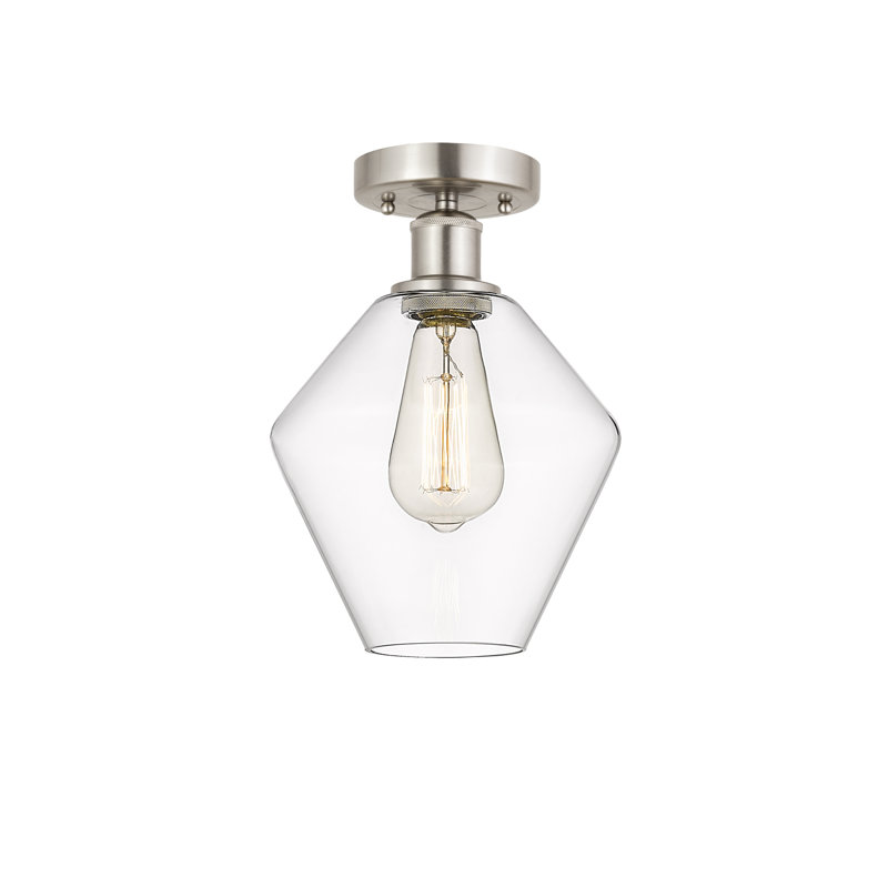 Plafonnier semi-encastré en verre Amylea, Clair, Nickel satiné brossé, H 11,25 po x l 8 po x P 8 po