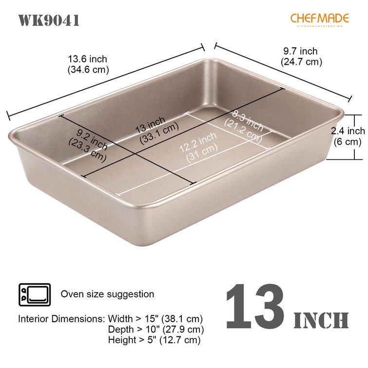 CHEFMADE Roasting Pan with Rack, 13-Inch Non-Stick Rectangular Shallow Dish  Sheet Pan with Wire Rack for Oven Baking, BBQ, Jelly Roll and Roasting 9