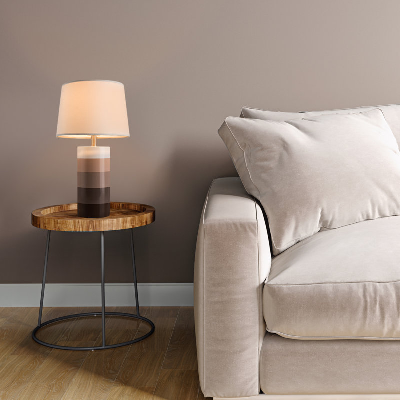 White Ceramic Cylinder Bedside Table Lamp Set with Linen Shade