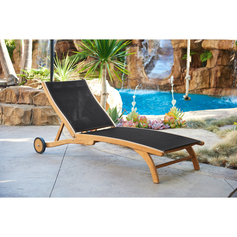 Outdoor Teak Chaise Lounge, Black