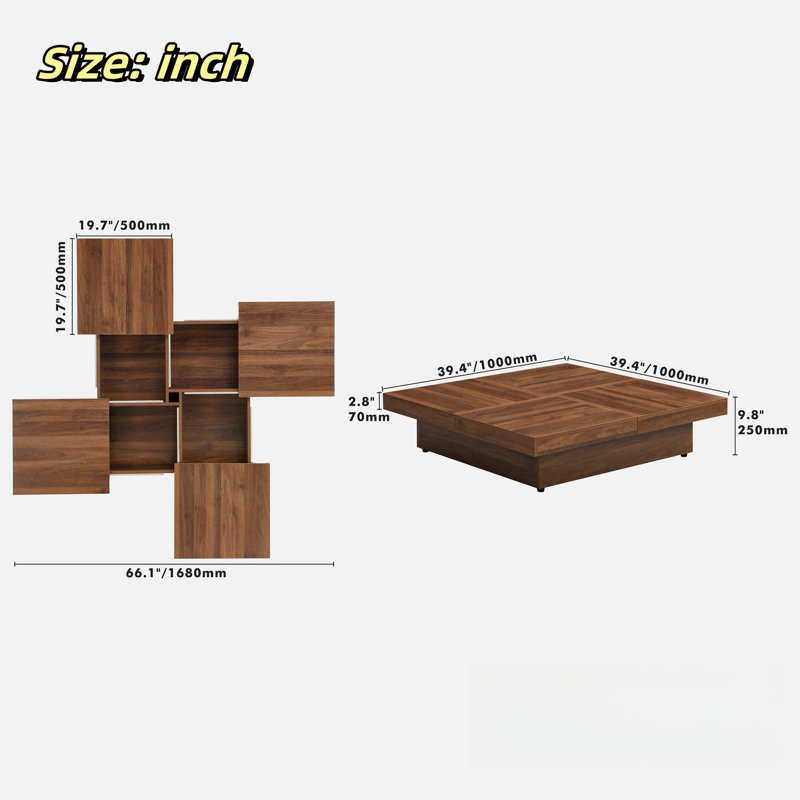 Dessia Sliding Top Coffee Table with Four Hidden Storage Compartments