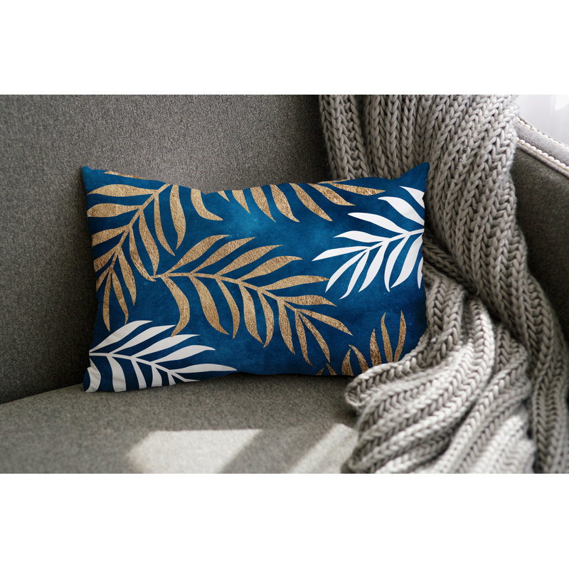 Coussin lombaire intérieur / extérieur Bobo Fern, Turquoise / or / blanc