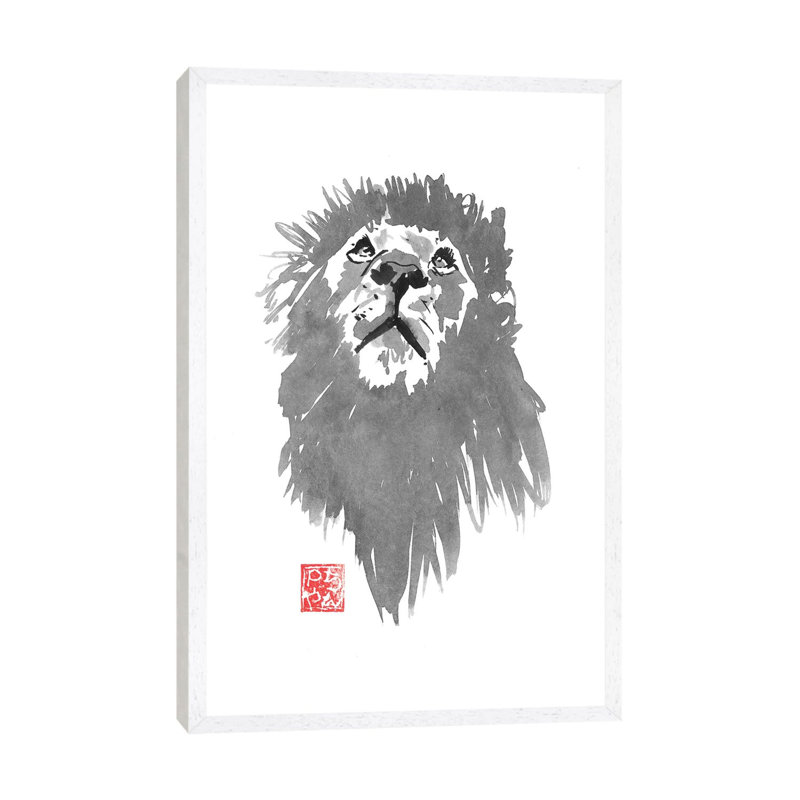 Lion Hunting by Péchane - Print on Canvas, 66.04 cm H x 45.72 cm W, White Framed