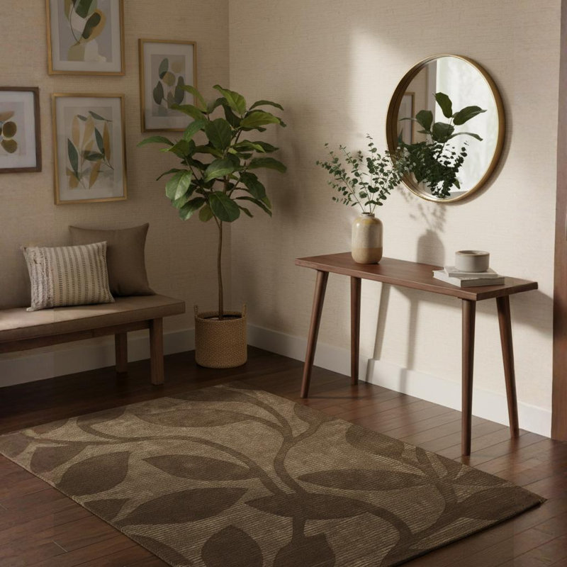 Tapis abstrait en laine et soie artificielle touffetée à la main brun, beige, taupe et ivoire Fye, 2 pi x 3 pi