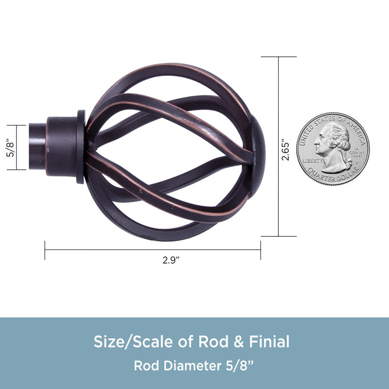 Bronze Adjustable Steel Single Curtain Rod with Openwork Finials