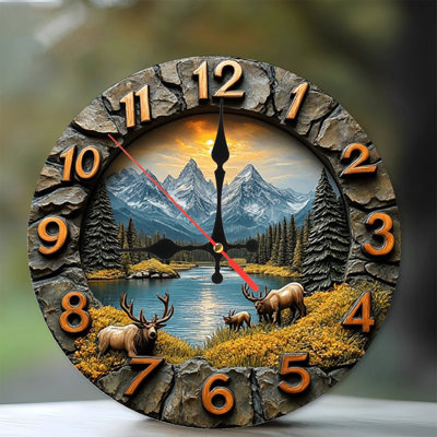 Mountain Elk Sunset Wall Clock