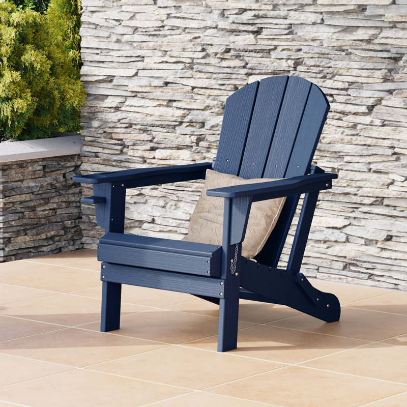 Outdoor Adirondack Chair With Cup Holder, Navy