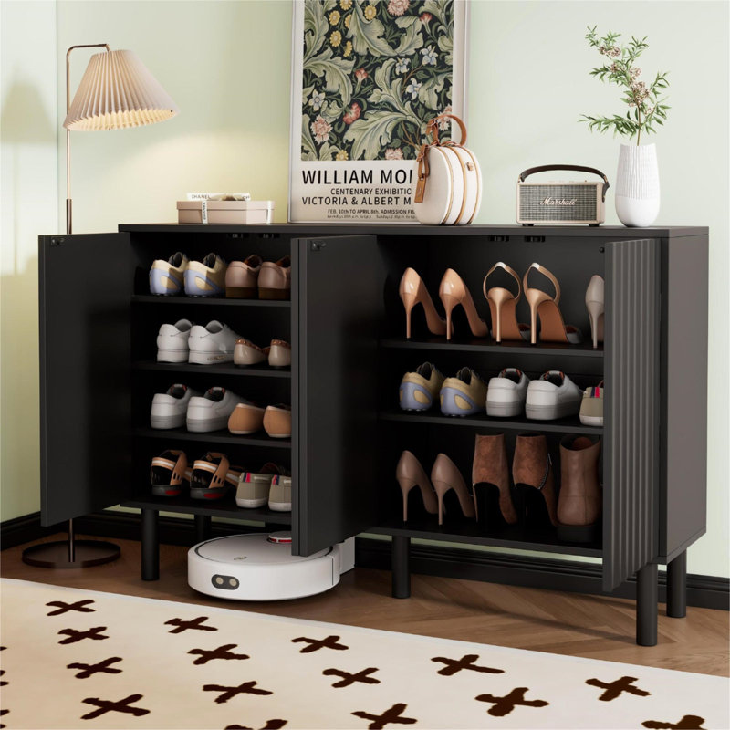 Versatile Home Storage Cabinet with Stylish Fluted Doors and Adjustable Shelves, Black