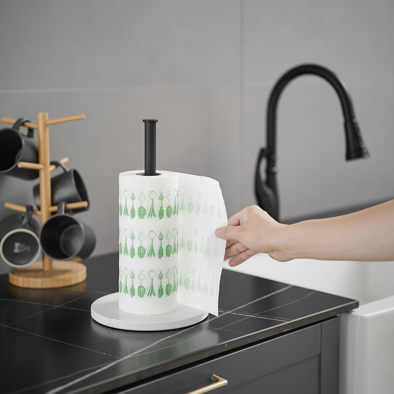 Porte-serviettes en papier avec support à ressort en marbre pour cuisine, salle de bain et chambre à coucher, Noir mat