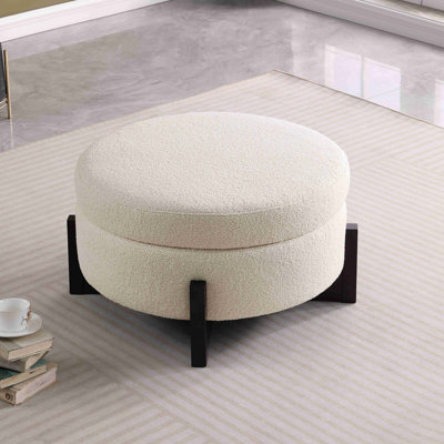 Repose-pieds rond élégant avec rangement à l'intérieur, pieds pliables en chêne