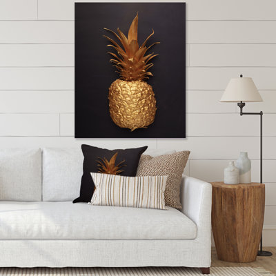 Fruits tropicaux peints en or sur fond noir III - reproduction sur toile