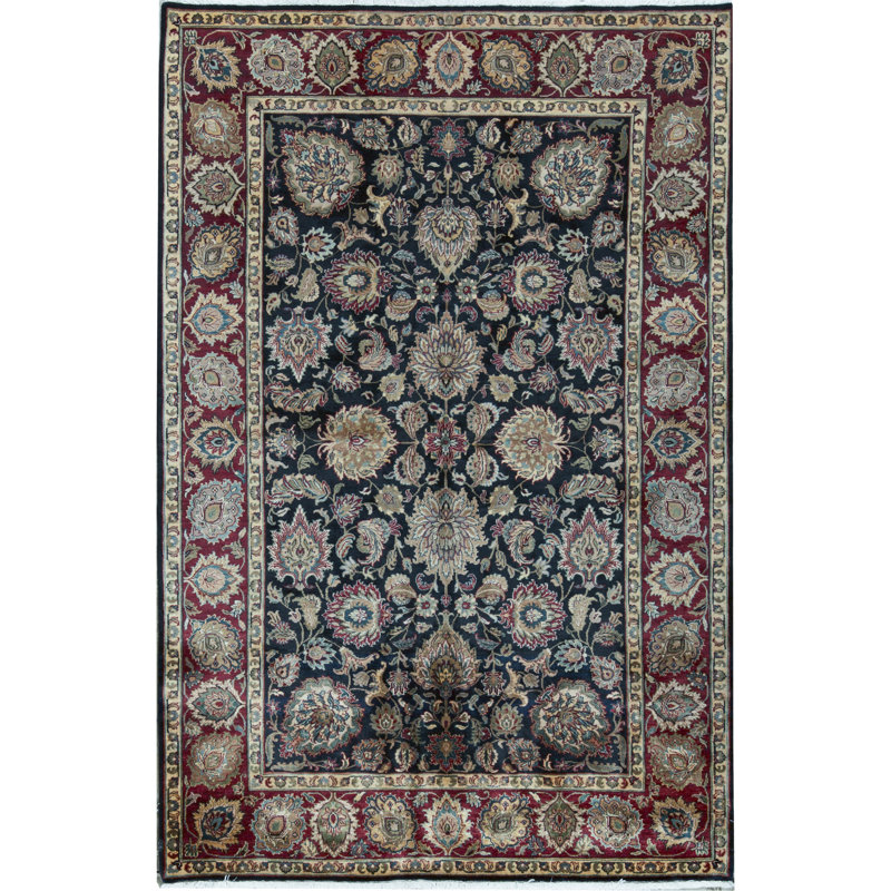 Tapis noir et rouge de haute qualité noué à la main