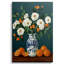 Nature morte moderne vintage, fleurs blanches et agrumes orange dans un vase en porcelaine bleue, illustration graphique 45 x 30 cm - Décoration de salon-133896057