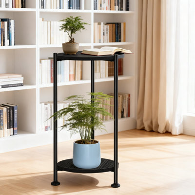 Support à plantes à 2 niveaux pour l'intérieur et l'extérieur, tablette en métal robuste de 30 pouces avec finition à motif de bois, support d'affichage multifonctionnel pour le salon, le balcon et la terrasse