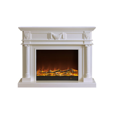 White Solid Wood Electric Fireplace