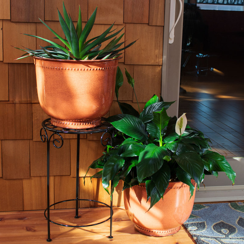 Ensemble de 2 pots à fleurs ronds pour l'extérieur en métal 14,5 po x 14,5 po x 11,25 po Ralen, Brun, 2