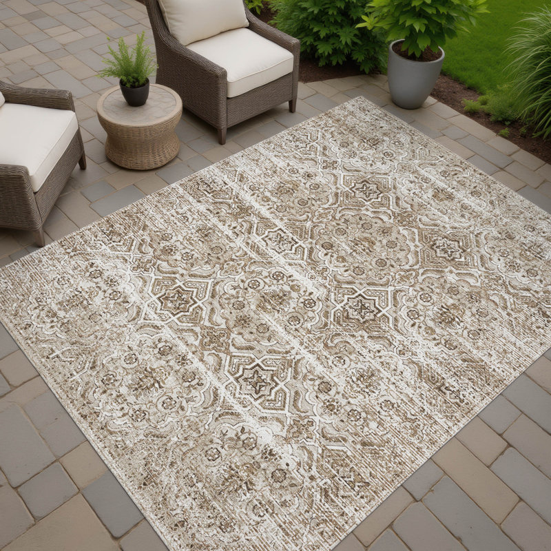 Machine Washable Indoor/Outdoor Chantille ACN2706 Global Rug, 10' x 14', Beige