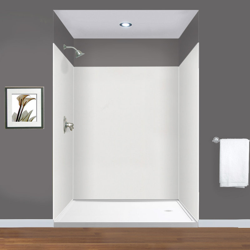 Mur de douche à 3 panneaux l 60" x p 60" avec tube adhésif en silicone Expressions, Gris